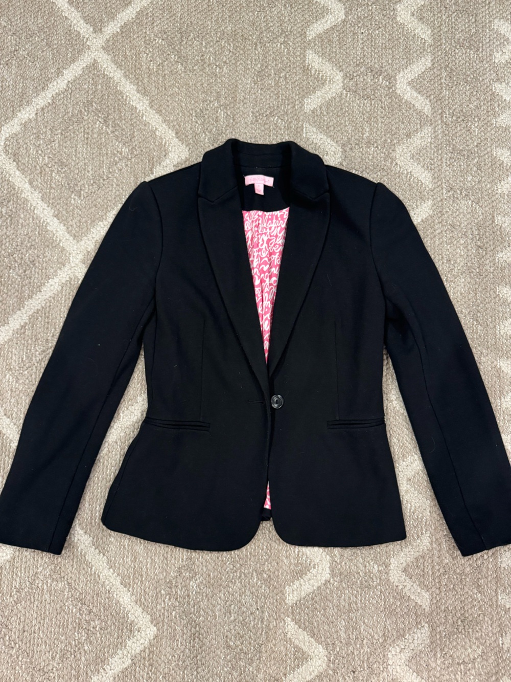 Lilly Pulitzer Black Tailored Blazer Jacket Pink Lining Size S